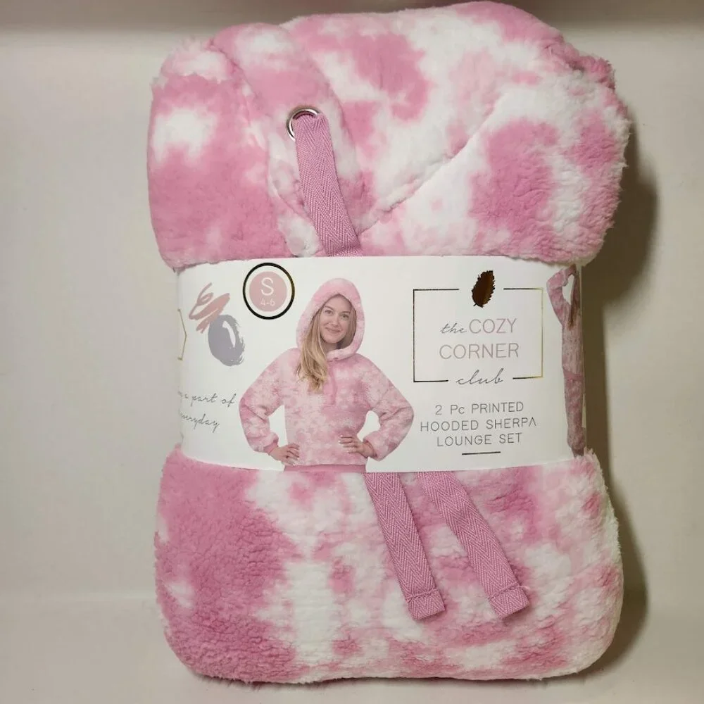 NEW Women's Pajama Gift Set PJs pajamas 2 Piece Hoodie top Pants Pink VALENTINES - Picture 1 of 6